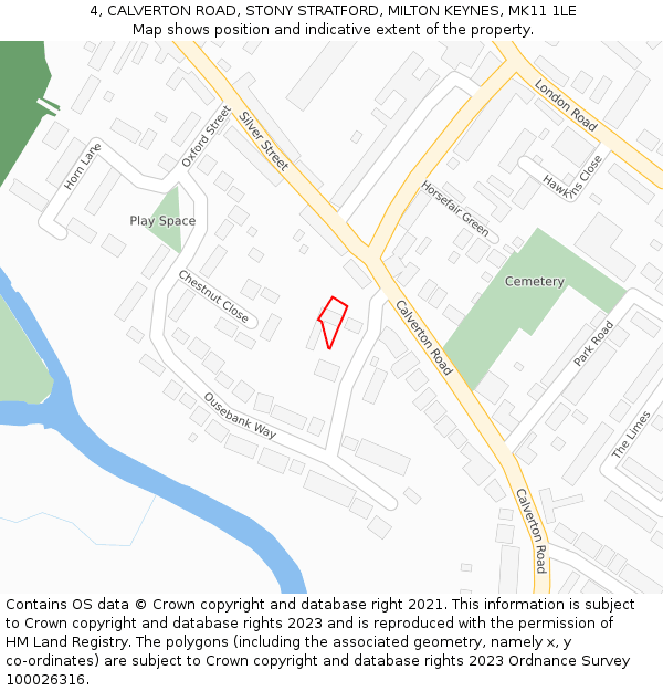 4, CALVERTON ROAD, STONY STRATFORD, MILTON KEYNES, MK11 1LE: Location map and indicative extent of plot