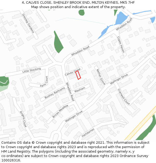 4, CALVES CLOSE, SHENLEY BROOK END, MILTON KEYNES, MK5 7HF: Location map and indicative extent of plot