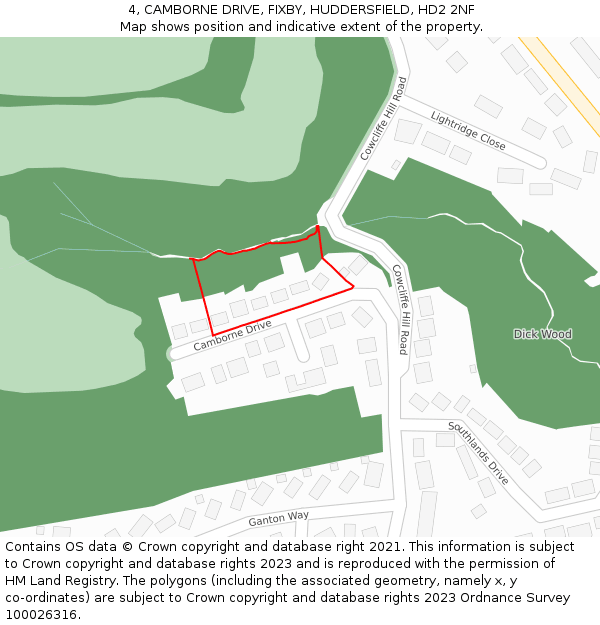 4, CAMBORNE DRIVE, FIXBY, HUDDERSFIELD, HD2 2NF: Location map and indicative extent of plot