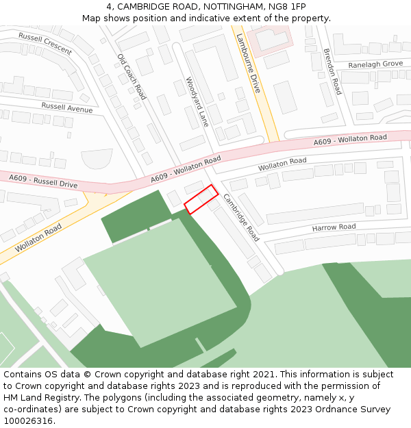 4, CAMBRIDGE ROAD, NOTTINGHAM, NG8 1FP: Location map and indicative extent of plot