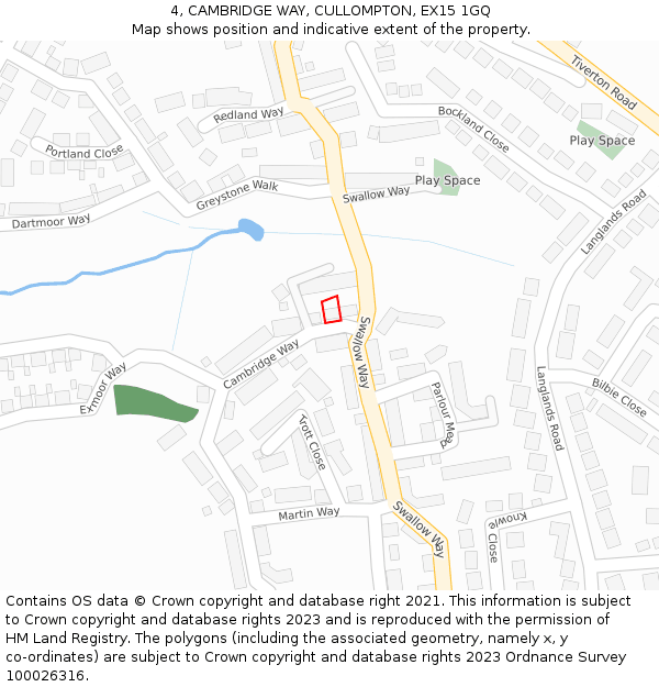 4, CAMBRIDGE WAY, CULLOMPTON, EX15 1GQ: Location map and indicative extent of plot