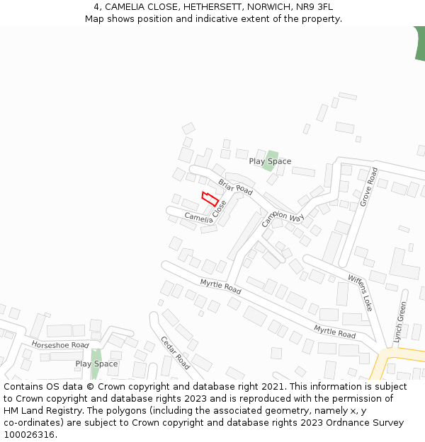 4, CAMELIA CLOSE, HETHERSETT, NORWICH, NR9 3FL: Location map and indicative extent of plot