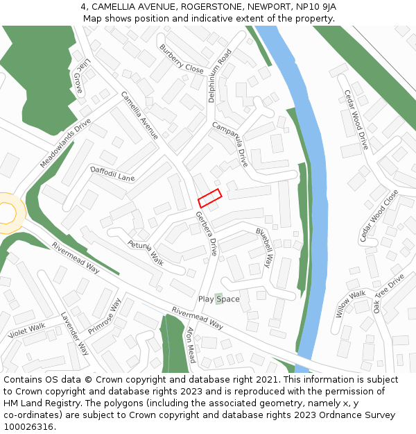 4, CAMELLIA AVENUE, ROGERSTONE, NEWPORT, NP10 9JA: Location map and indicative extent of plot