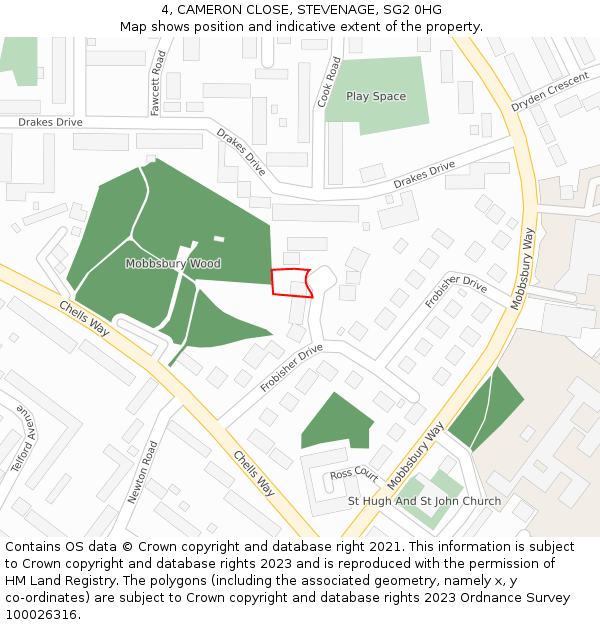 4, CAMERON CLOSE, STEVENAGE, SG2 0HG: Location map and indicative extent of plot