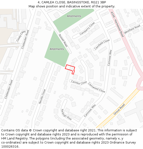 4, CAMLEA CLOSE, BASINGSTOKE, RG21 3BP: Location map and indicative extent of plot