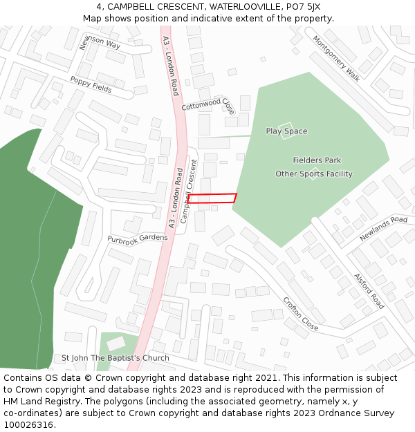 4, CAMPBELL CRESCENT, WATERLOOVILLE, PO7 5JX: Location map and indicative extent of plot