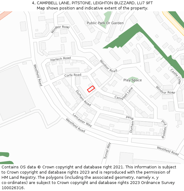 4, CAMPBELL LANE, PITSTONE, LEIGHTON BUZZARD, LU7 9FT: Location map and indicative extent of plot