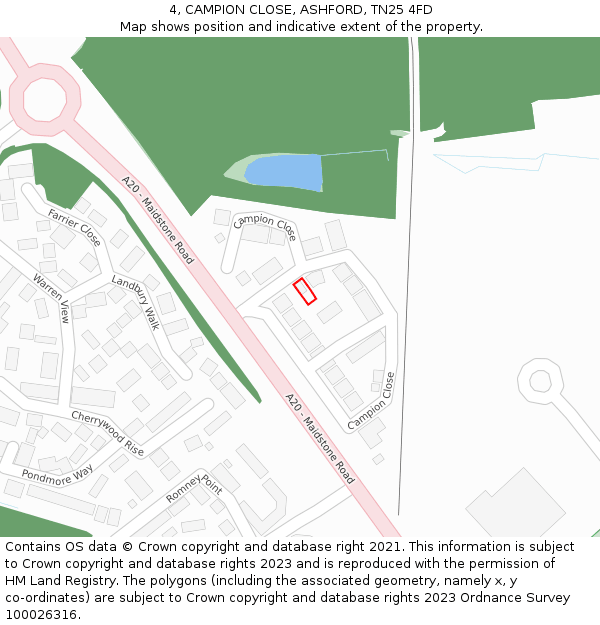 4, CAMPION CLOSE, ASHFORD, TN25 4FD: Location map and indicative extent of plot