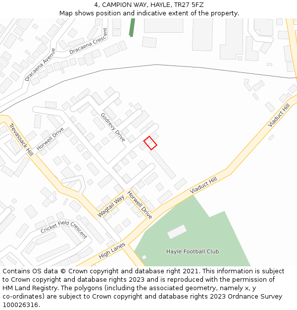 4, CAMPION WAY, HAYLE, TR27 5FZ: Location map and indicative extent of plot