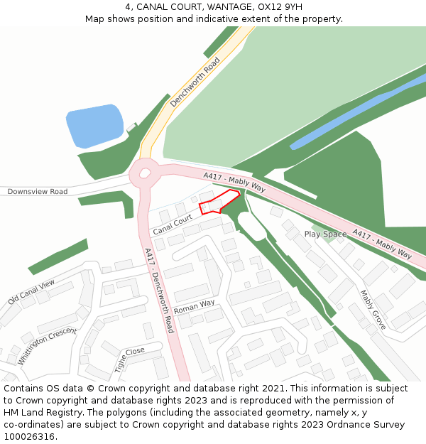 4, CANAL COURT, WANTAGE, OX12 9YH: Location map and indicative extent of plot