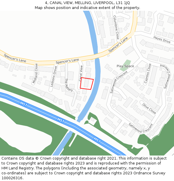 4, CANAL VIEW, MELLING, LIVERPOOL, L31 1JQ: Location map and indicative extent of plot