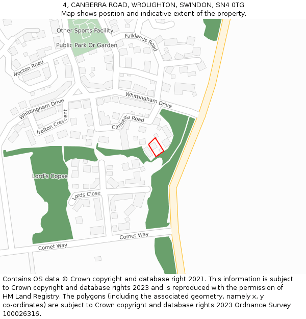 4, CANBERRA ROAD, WROUGHTON, SWINDON, SN4 0TG: Location map and indicative extent of plot