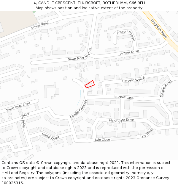 4, CANDLE CRESCENT, THURCROFT, ROTHERHAM, S66 9FH: Location map and indicative extent of plot