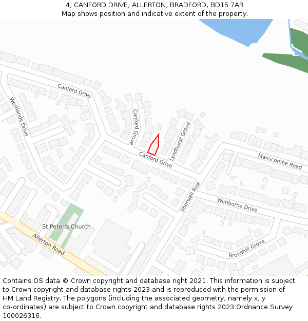 4, CANFORD DRIVE, ALLERTON, BRADFORD, BD15 7AR: Location map and indicative extent of plot