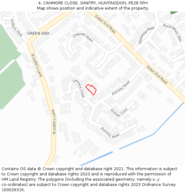 4, CANMORE CLOSE, SAWTRY, HUNTINGDON, PE28 5PH: Location map and indicative extent of plot