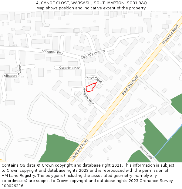 4, CANOE CLOSE, WARSASH, SOUTHAMPTON, SO31 9AQ: Location map and indicative extent of plot