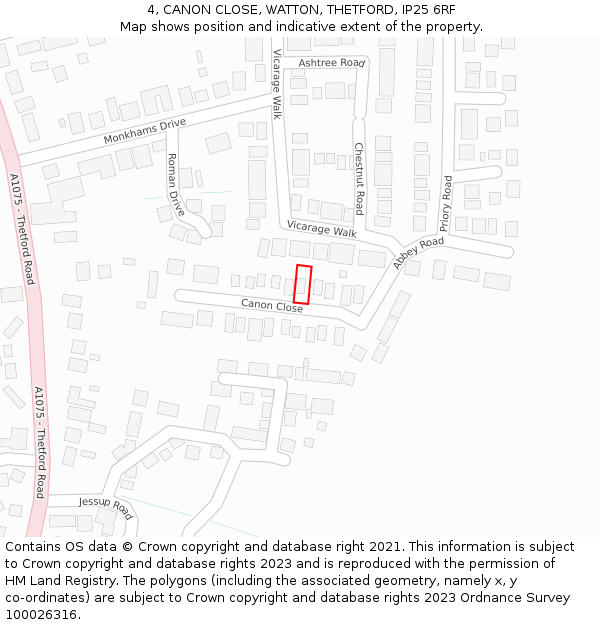 4, CANON CLOSE, WATTON, THETFORD, IP25 6RF: Location map and indicative extent of plot