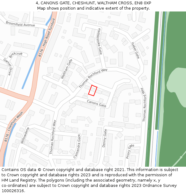 4, CANONS GATE, CHESHUNT, WALTHAM CROSS, EN8 0XP: Location map and indicative extent of plot