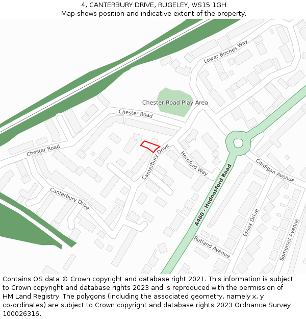 4, CANTERBURY DRIVE, RUGELEY, WS15 1GH: Location map and indicative extent of plot