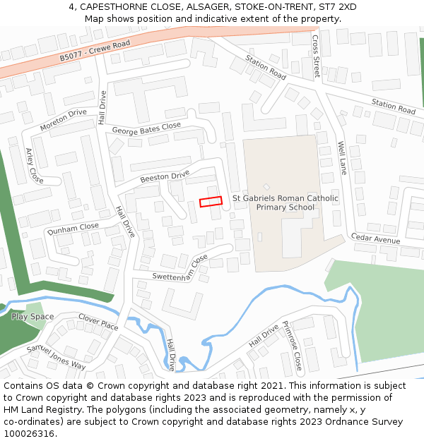 4, CAPESTHORNE CLOSE, ALSAGER, STOKE-ON-TRENT, ST7 2XD: Location map and indicative extent of plot