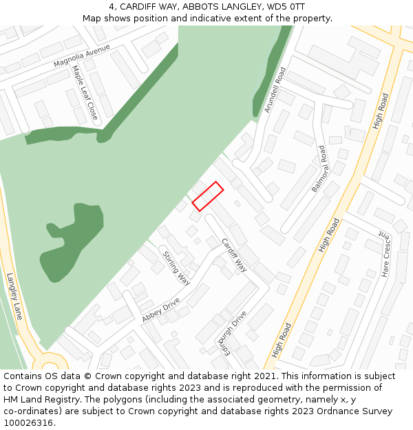 4, CARDIFF WAY, ABBOTS LANGLEY, WD5 0TT: Location map and indicative extent of plot