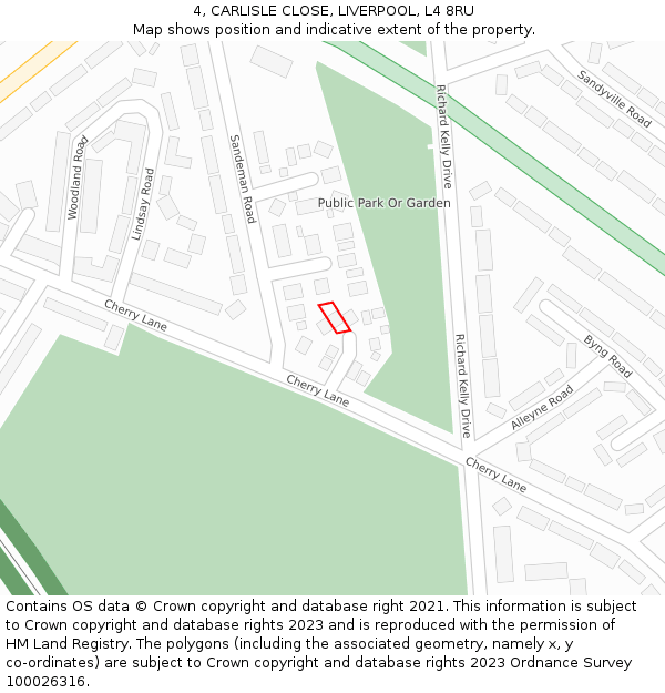 4, CARLISLE CLOSE, LIVERPOOL, L4 8RU: Location map and indicative extent of plot