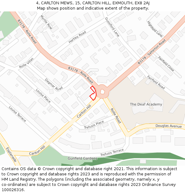 4, CARLTON MEWS, 15, CARLTON HILL, EXMOUTH, EX8 2AJ: Location map and indicative extent of plot