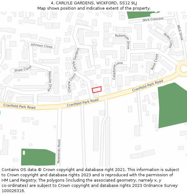 4, CARLYLE GARDENS, WICKFORD, SS12 9LJ: Location map and indicative extent of plot