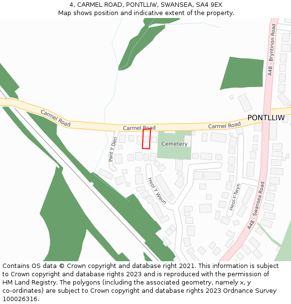 4, CARMEL ROAD, PONTLLIW, SWANSEA, SA4 9EX: Location map and indicative extent of plot