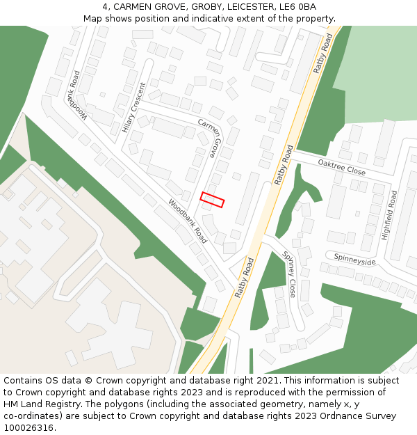 4, CARMEN GROVE, GROBY, LEICESTER, LE6 0BA: Location map and indicative extent of plot