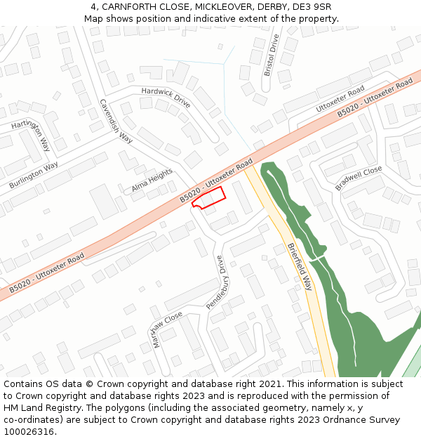 4, CARNFORTH CLOSE, MICKLEOVER, DERBY, DE3 9SR: Location map and indicative extent of plot
