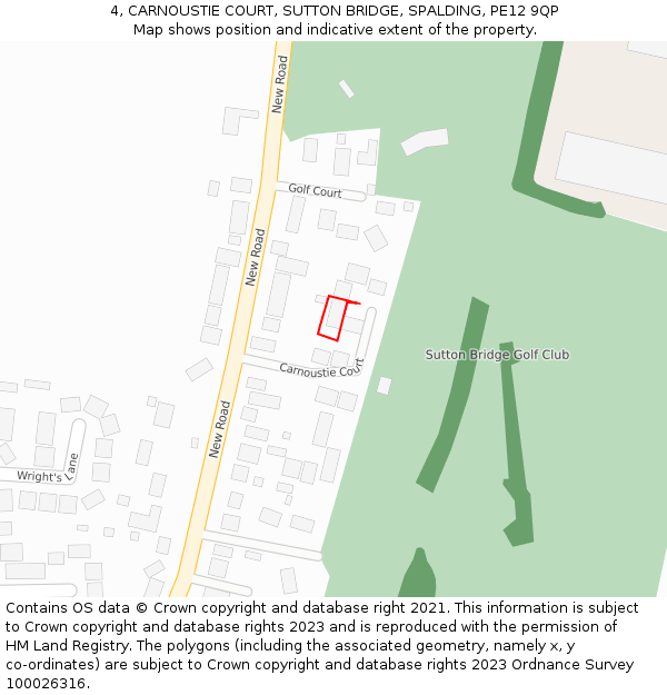 4, CARNOUSTIE COURT, SUTTON BRIDGE, SPALDING, PE12 9QP: Location map and indicative extent of plot