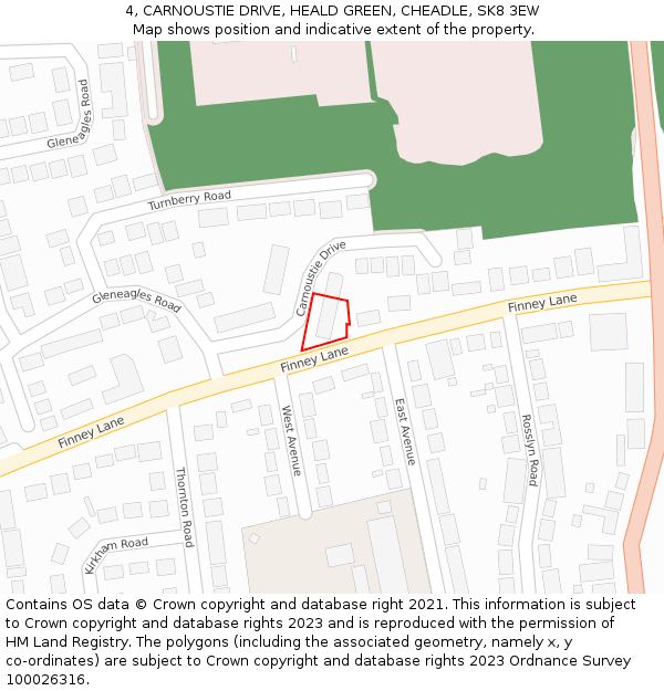 4, CARNOUSTIE DRIVE, HEALD GREEN, CHEADLE, SK8 3EW: Location map and indicative extent of plot