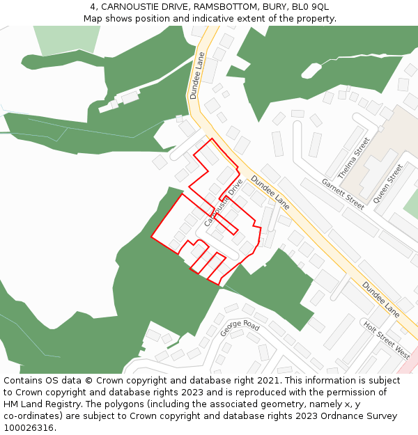 4, CARNOUSTIE DRIVE, RAMSBOTTOM, BURY, BL0 9QL: Location map and indicative extent of plot