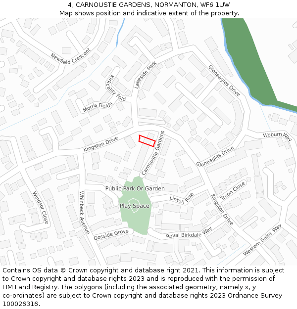 4, CARNOUSTIE GARDENS, NORMANTON, WF6 1UW: Location map and indicative extent of plot