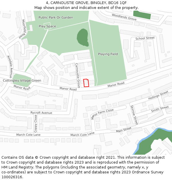 4, CARNOUSTIE GROVE, BINGLEY, BD16 1QF: Location map and indicative extent of plot