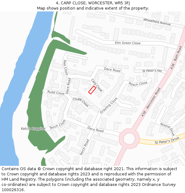 4, CARP CLOSE, WORCESTER, WR5 3FJ: Location map and indicative extent of plot