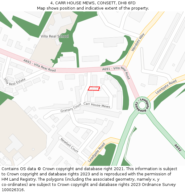 4, CARR HOUSE MEWS, CONSETT, DH8 6FD: Location map and indicative extent of plot
