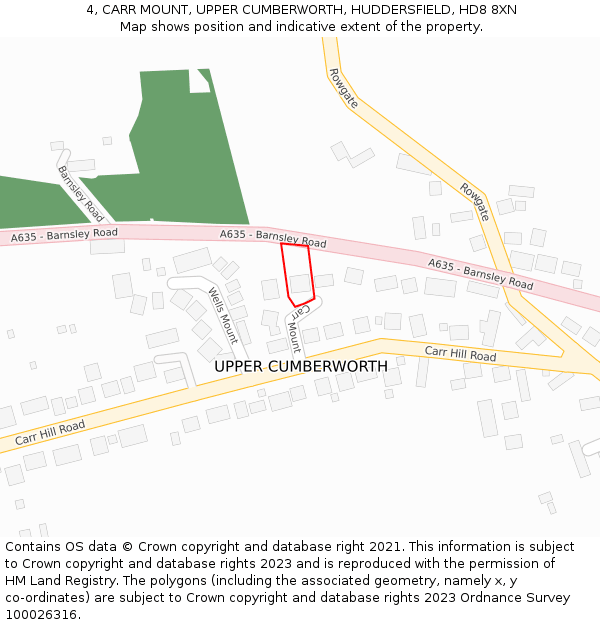 4, CARR MOUNT, UPPER CUMBERWORTH, HUDDERSFIELD, HD8 8XN: Location map and indicative extent of plot