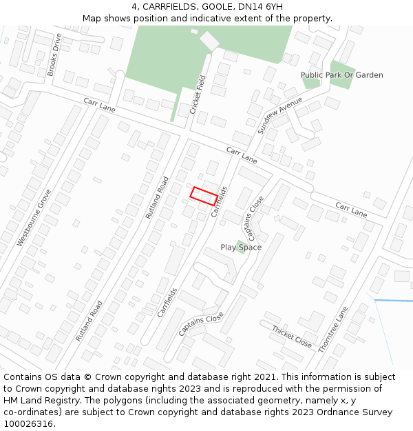 4, CARRFIELDS, GOOLE, DN14 6YH: Location map and indicative extent of plot