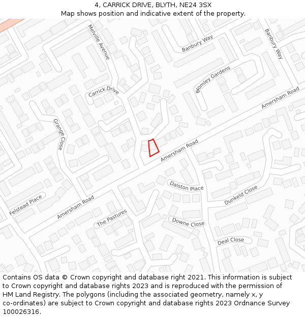 4, CARRICK DRIVE, BLYTH, NE24 3SX: Location map and indicative extent of plot