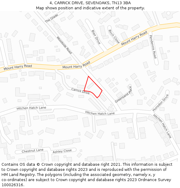 4, CARRICK DRIVE, SEVENOAKS, TN13 3BA: Location map and indicative extent of plot
