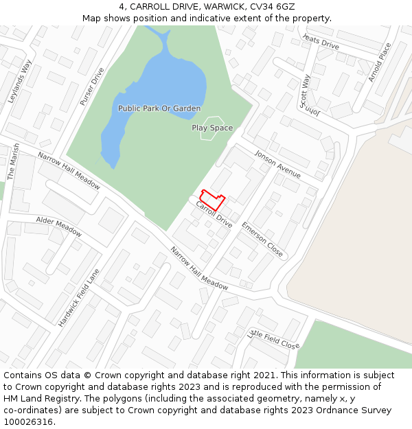 4, CARROLL DRIVE, WARWICK, CV34 6GZ: Location map and indicative extent of plot