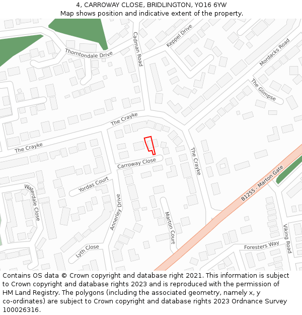 4, CARROWAY CLOSE, BRIDLINGTON, YO16 6YW: Location map and indicative extent of plot