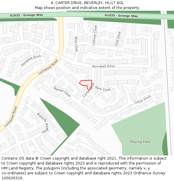 4, CARTER DRIVE, BEVERLEY, HU17 9GL: Location map and indicative extent of plot