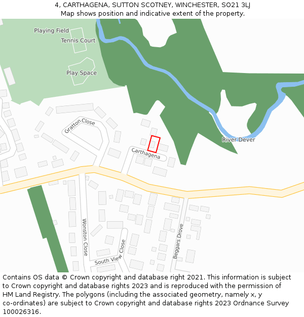 4, CARTHAGENA, SUTTON SCOTNEY, WINCHESTER, SO21 3LJ: Location map and indicative extent of plot