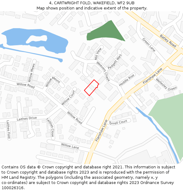 4, CARTWRIGHT FOLD, WAKEFIELD, WF2 9UB: Location map and indicative extent of plot