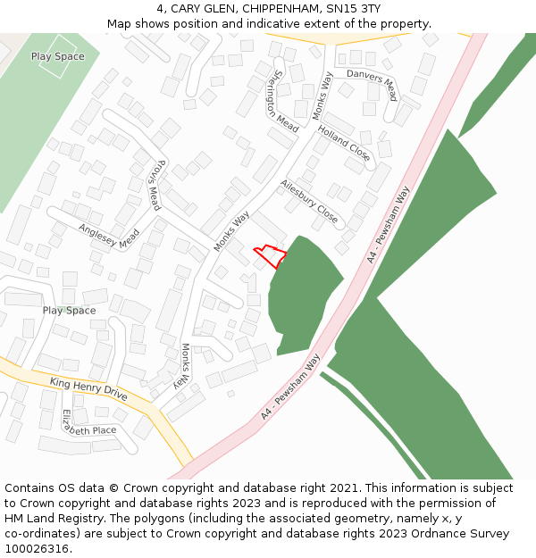 4, CARY GLEN, CHIPPENHAM, SN15 3TY: Location map and indicative extent of plot