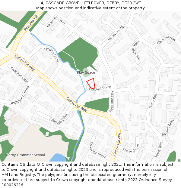 4, CASCADE GROVE, LITTLEOVER, DERBY, DE23 3WT: Location map and indicative extent of plot