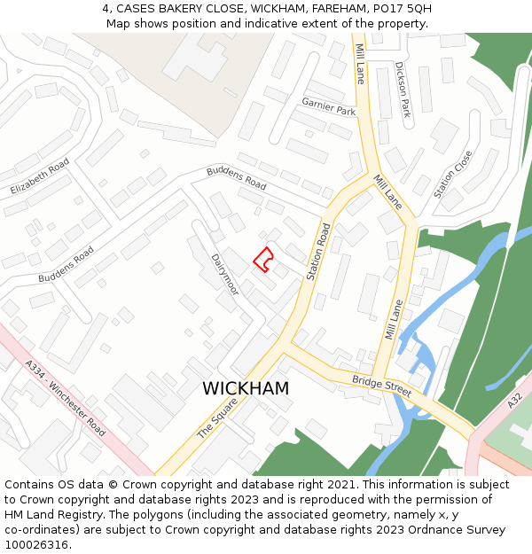 4, CASES BAKERY CLOSE, WICKHAM, FAREHAM, PO17 5QH: Location map and indicative extent of plot